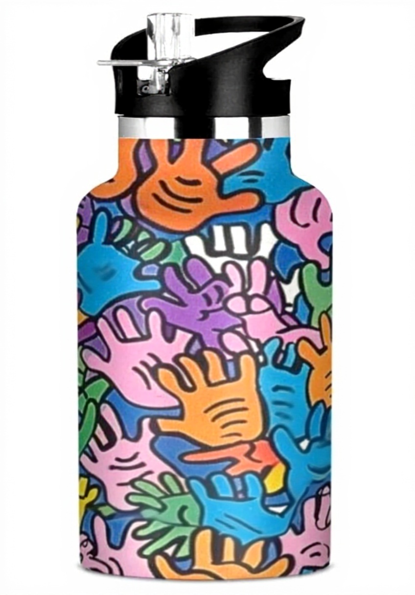Bouteille d'eau isotherme Amooorous multicolore avec couvercle 2 en 1