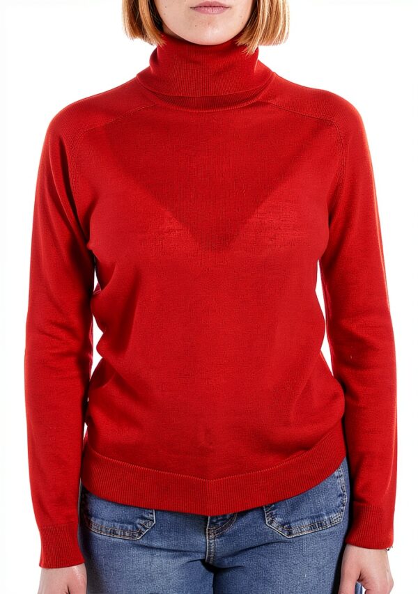 Pull laine col montant Emme Marella femme rouge maille-1