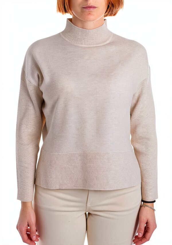 Pull col montant Emme Marella maille acrylique beige femme-1