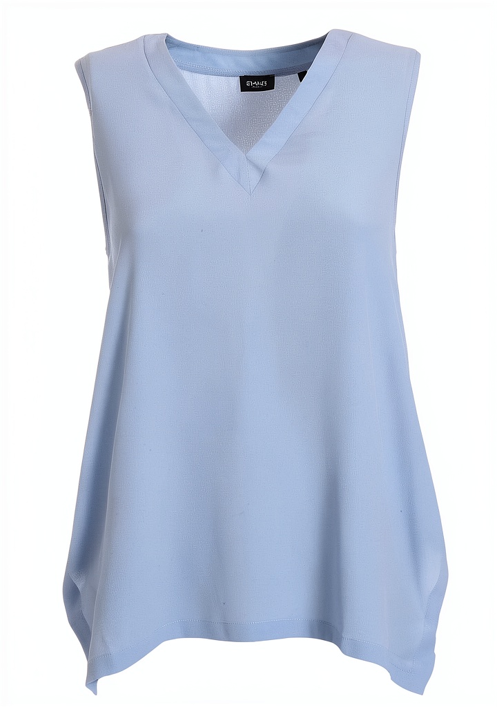 Bluse Emme Marella bleue portée en tenue de bureau
