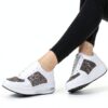 Sneaker Damen Beige Elegant Chaussures Femme Blanc-3