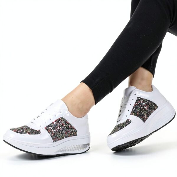 Sneaker Damen Beige Elegant Chaussures Femme Blanc-3