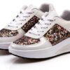 Sneaker Damen Beige Elegant Chaussures Femme Blanc-5