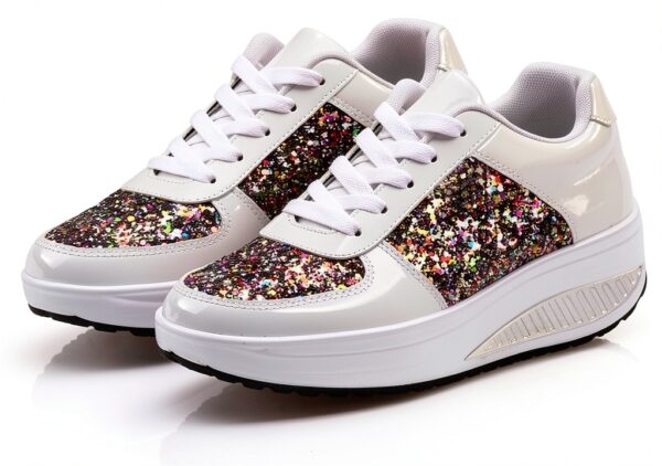 Sneaker Damen Beige Elegant Chaussures Femme Blanc-5