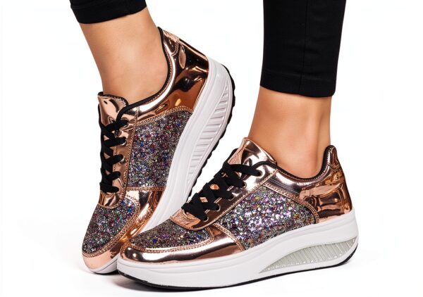 Sneaker Damen Beige Elegant Chaussures Loisirs Blanc Or-4