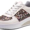 Sneaker Damen Beige Elegant Chaussures Femme Blanc-4