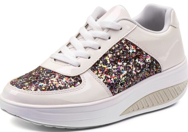 Sneaker Damen Beige Elegant Chaussures Femme Blanc-4