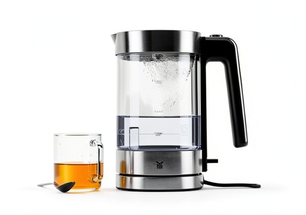 WMFBouilloire électrique en verre, Grande capacité 1,7 L, Finition Inox 18/10 Cromargan, Ultra rapide 3000 W, LONO 0413150011-1