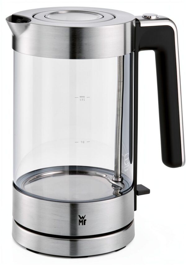 WMFBouilloire électrique en verre, Grande capacité 1,7 L, Finition Inox 18/10 Cromargan, Ultra rapide 3000 W, LONO 0413150011-0
