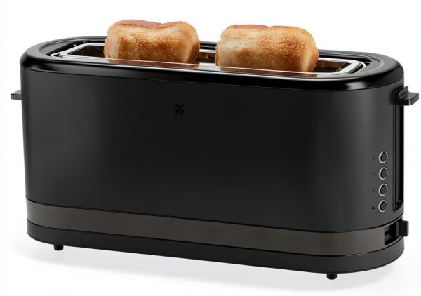 WMF Grille-pain longue fente, 2 tranches avec support à pain, grille-pain étroit, XXL, fonction bagel, 7 niveaux de torréfaction, 900 W, en acier inoxydable, mat, noir-4