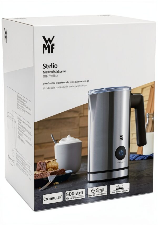 WMF Mousseur à lait électrique Stelio (5 watts, 15-25 ml, revêtement antiadhésif, sans fil, pour mousse de lait chaude et froide, chocolat chaud) Cromargan mat/argenté-13