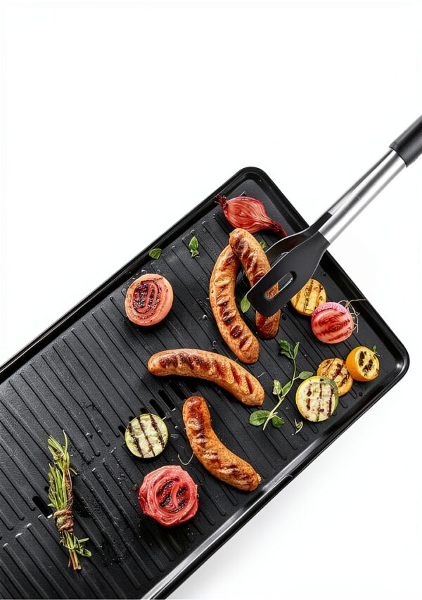 WMF Pince de service pour barbecue, 32,5 cm, en acier inoxydable Cromargan, avec tête en plastique, petite pince à barbecue pour steak, poisson, légumes, mécanisme de verrouillage, peu encombrante-1