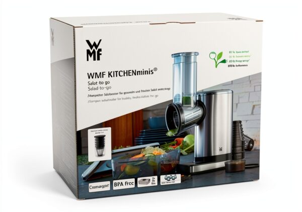 WMF Découpe légumes, 0.3 L, 65 W, Inox 18/10 Cromargan, 2 lames inox, Bol Tritan sans BPA, KITCHENminis 0416400011-10