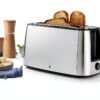 WMF Grill à fente longue Bueno Pro avec fixation par rouleau, 4 tranches, pain grillé XXL, fonction croustillante, 6 niveaux de brunissage, 1550 W, grille-pain en acier inoxydable mat-1