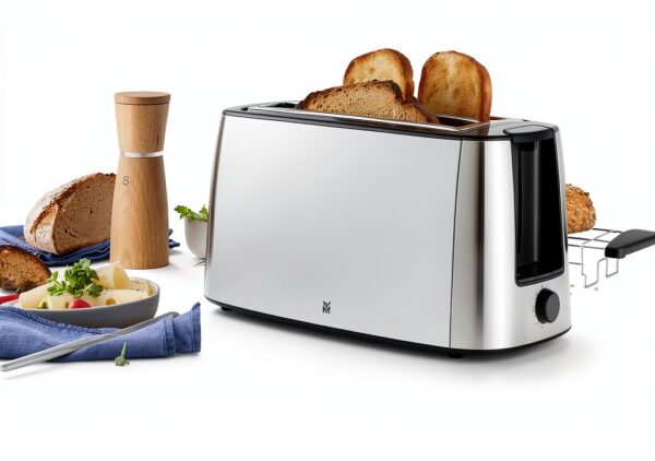 WMF Grill à fente longue Bueno Pro avec fixation par rouleau, 4 tranches, pain grillé XXL, fonction croustillante, 6 niveaux de brunissage, 1550 W, grille-pain en acier inoxydable mat-1