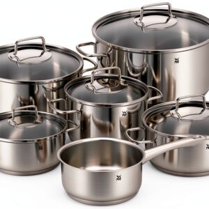 WMF Pot Set de 6 Pièces Astoria Bord verseur Couvercle en Verre Cromargan® en Acier Inoxydable Poli Induction Passe au Lave-Vaisselle NR 780166040-0